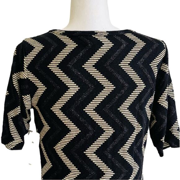 LuLaRoe Dress Julia Black Gold Glitter Chevron 1/2 Sleeve Elegant Medium NEW - Picture 5 of 12